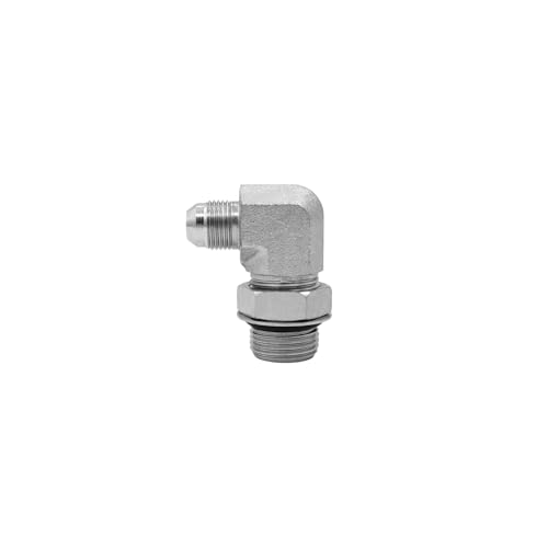 Image of 6801-08-12-NWO Hydraulic Hose Adapter Fitting 1 /2 inch Male JIC 37 Flare(3 /4 inch-16UNF)x3 /4 inchMale Adjustable Nut O-Ring Boss(1-1 /16 inch-12UNF) 90Elbow SAE Pipe Joints Connector Carbon Steel
