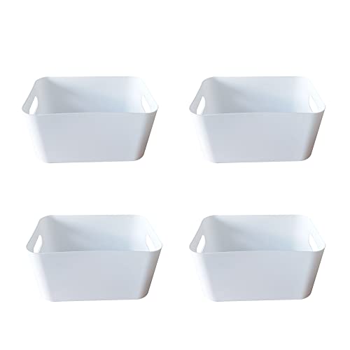 XFLYP Set di 4 cestino portaoggetti, cestino da studio in plastica, portaoggetti bagno con manici, per organizzare in casa o in ufficio, ideale anche per cucina e fai da te, bianco