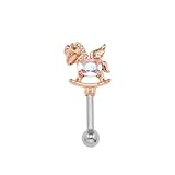 [凛りん] ボディピアス ペガサス 木馬 ストレートバーベル サージカルステンレス 軟骨ピアス 片耳用 (16G/ピンクゴールド)