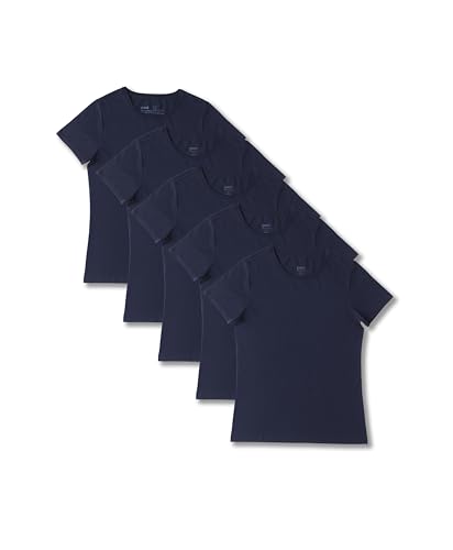 Pact Women's Organic Softspun Crew Neck T-Shirt, 5 Pack, Maritime Navy
