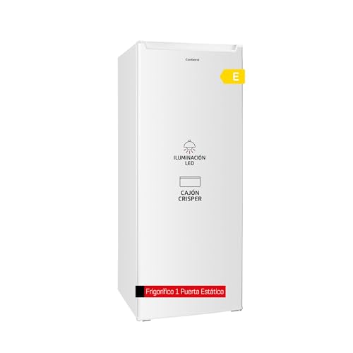 Corberó - Frigorífico 1 Puerta | CCLH14324W | 55,5x54,5x143 | Capacidad 242L | Luz Interior | Crisper | Estantes de Cristal | Puerta Reversible | Patas Niveladoras | 40 Db | Blanco