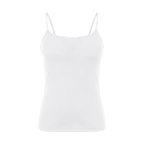 Camiseta de tirantes para mujer de algodón fino, soporte para garganta integrado de algodón, de gran tamaño, color liso, tops simples, tops casuales, camiseta acolchada, camiseta refrescante, blusa