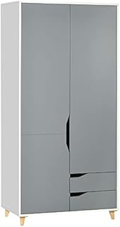 HOMCOM 2 Door Wardrobe with 2 Drawers, Hanging Rail, Shelves, Anti-tipping Design for Bedroom Clothes Storage Organiser, Grey