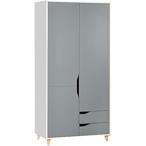 HOMCOM Grey 2 Door Wardrobe with Drawers Cover