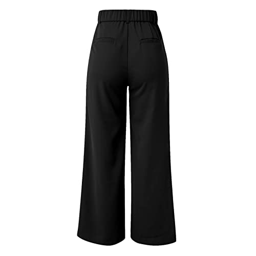 YOLAI Women Wide Leg Pants Work Business Casual High Waisted Pants Flowy Lightweight Trousers with Pockets (Black, XL)3