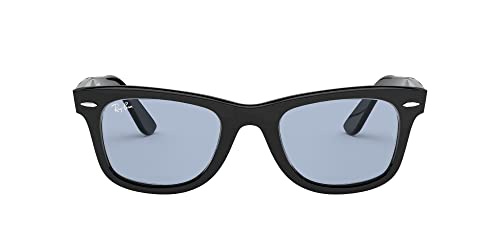 Ray-Ban RB2140F Original Wayfarer Low Bridge Fit Square Sunglasses, Black/Blue Grey, 52 mm