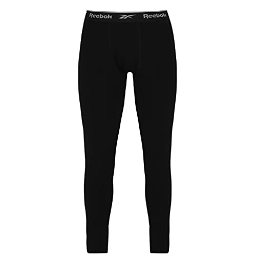 Reebok Men's Long Johns, Cotton Stretch Base Layer, Thermal Underwear with Branded Waistband Johny, Black, M