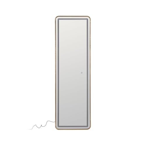 LOLAhome Espejo vestidor Rectangular táctil con luz LED, Marco Dorado de Aluminio, 160x50 cm, Anclaje Vertical/Horizontal, Sensor on/Off, con Enchufe Europeo, Listo para Colgar