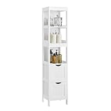 VASAGLE Bathroom Floor Cabinet, Freestanding Bathroom Storage Unit, with 2 Drawers, 3 Open Compartments, for Bathroom, Living Room, Kitchen, Modern Style, White BBC66WT