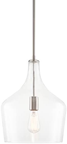 Kira Home Lucy 12" Modern Pendant Light + Clear Glass Vase Shade, Adjustable Hanging Height, Brushed Nickel Finish