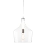 Kira Home Lucy 16' Modern Pendant Light + Clear Glass Vase Shade, Adjustable Hanging Height, Brushed Nickel Finish