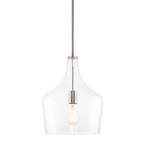 Kira Home Lucy 16" Modern Pendant Light + Clear Glass Vase Shade, Adjustable Hanging Height, Brushed Nickel Finish