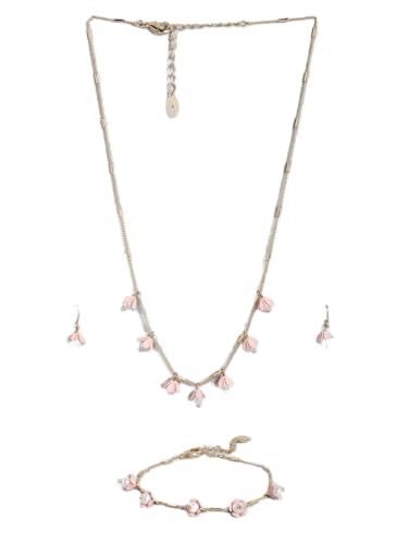 Juego de joyas con cuentas rosa y dorado DMZ-1519 de latón juego de collar y pulsera S