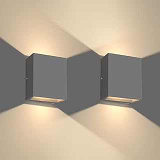 Klighten 2 pcs LED Wall Lights Indoor Outdoor 7W Waterproof IP65 Up Down Aluminum Outside Wall Lamps Modern Wall Lighting for Living Room Bathroom Hallway Garden, Warm White 2700-3000K, Dark Gray