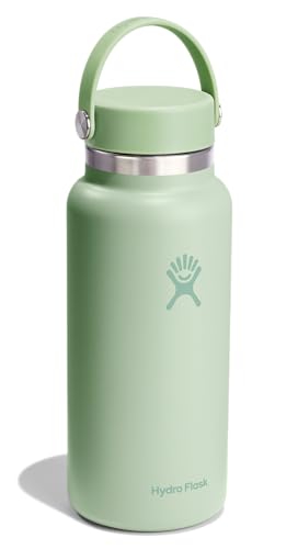 HYDRO FLASK - Wide Mouth Water Bottle 946 ml (32 oz) - Vacuum Insulated Stainless Steel Water Bottle with Leak Proof Flex Cap and Powder Coat - Aloe