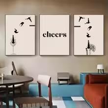 DIHANSM Barwagen-Getränke-Wandkunst-Leinwandgemälde-Poster mit Prost-Zitaten, trendige Retro-Bilder für Küche, Zimmer, Heimdekoration (60 x 80 cm x 3/Galerie-Rahmen)