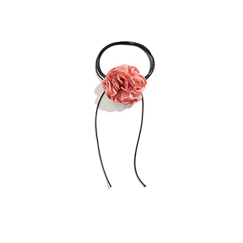 Flower Choker Necklace for Women Adjustable Mountain Camellia Flower Necklace Rose Choker Handmade Lace up Design Velvet Floral Choker Elegant Summer Necklaces for Wedding Party Holiday (Champagner)