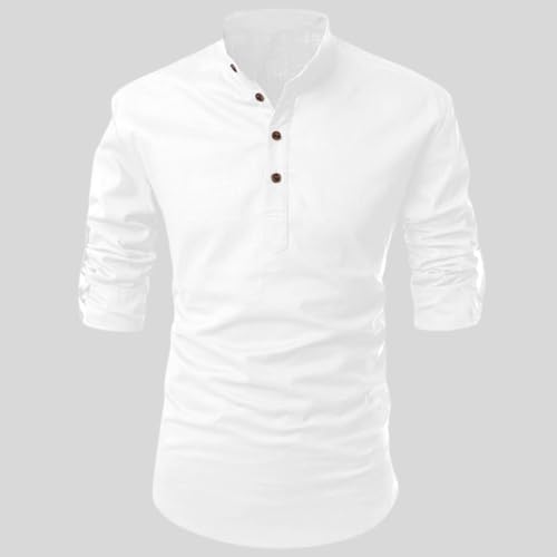 Image of FINIVO FASHION Men's Cotton Blend Solid Full Sleeve Short Kurta Shirt, Regular Fit Solid Pattern Mandarin Collar Straight Kurta Shirt