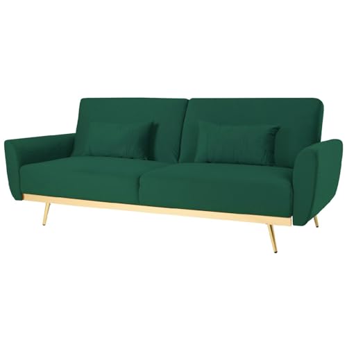 Opiniones y reviews de Sofa Cama Medidas disponible en línea. 44 Kingshouse | Sofá Cama - Sillón Reclinable para 3 Personas - Sala Minimalista - Tapizado Terciopelo - Marco De Madera Patas Metálicas - 2 Cojines - Verde