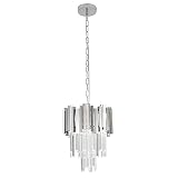 KIIKOOPRO 3-Light Modern Crystal Chandelier, Luxury Crystal Hanging Light in Chrome, Round Contempor