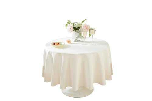 Craft And Party Round Tablecloth, 90 Inch Ivory Tablecloth, Polyester Fabric Washable Table Cloth for Home, Party, Wedding or Restaurant Use.