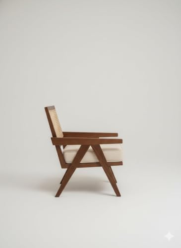 Image of WELL KNOWN Wooden Folding Chair | Portable Foldable Armchair for Balcony, Patio, Living & Drawing Room | Sheesham Wood, Honey Finish (Natural - Rattan)