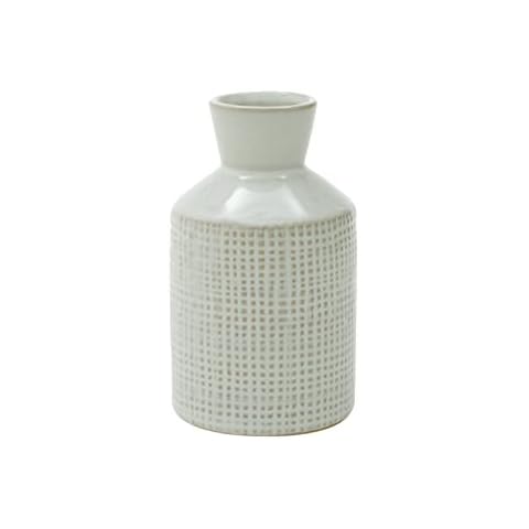 Kusso Grey Textured Ceramic Vase with Slim Neck Painted Square Textured Flowerpot for Fresh Flowers Dried Flowers Cover