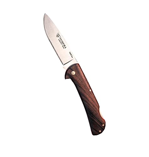 Navaja Cudeman Pandora 388-G con hoja de acero böhler N690Co de 9,5 cm y empuñadura de nogal con separador rojo de 12 cm + portabotellas de regalo (Nogal + Funda)