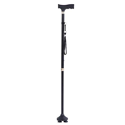 Huairdum Bastón de luz LED, bastón Plegable de aleación de Aluminio Ajustable de 10 Alturas con Mango en T Base de pivote de 4 Puntas para Personas Mayores con discapacidad