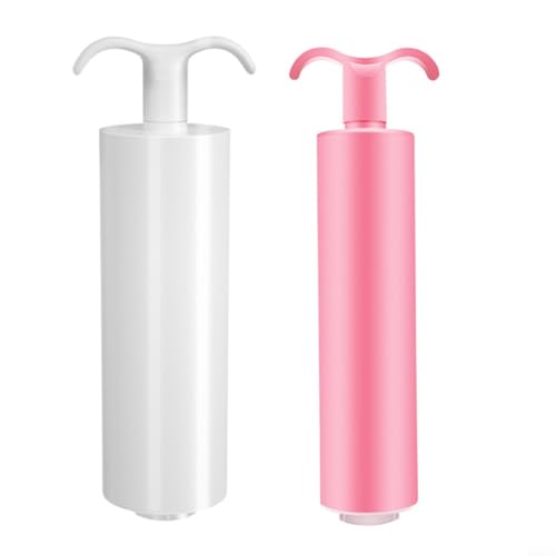 Tidgel Juego de bomba de aire manual para bolsas de compresión al vacío, bomba de mano que ahorra espacio, herramienta de extracción de aire de doble paquete en blanco y rosa