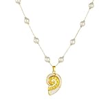 XIGAWAY Collar de cadena de perlas con colgante de caracola, acero inoxidable chapado en oro, joyería marina para mujer