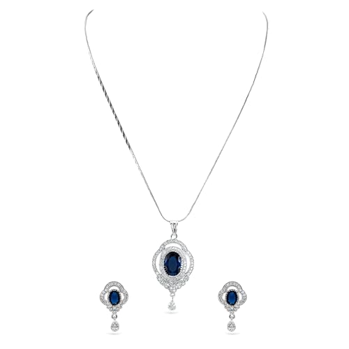 Image of Rubans Pendant Necklace Set American Diamond and Zirconia Gift Jewellery for Women & Girls