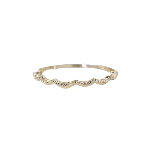 Stfery Anillo fino de oro amarillo de 9 quilates Au375 para mujer, diseño ondulado con banda engastada, oro auténtico, talla 51 (16.2)