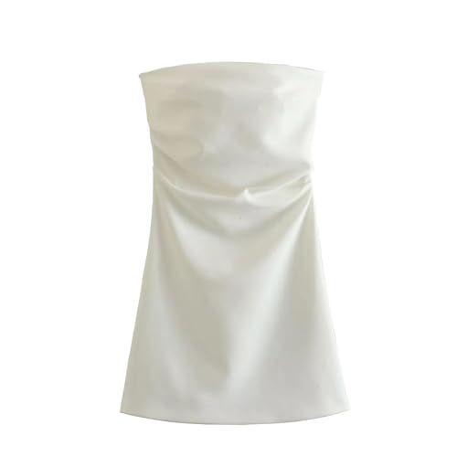 Pleated One-Line Neck Off-The-Shoulder Strapless Dress Female Slim Short White