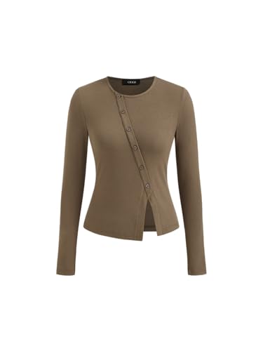 CIDER Women's Long Sleeve Tops Button Going Out Tops Trendy Split Hem Solid Shirts Casual Fall Outfits