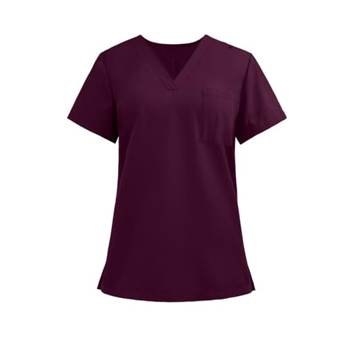 Image of FONMA Scrub Tops Women Plus Size Stretchy V-Neck Scrub Shirts with 4 Pockets Breathable Short Sleeve Nurse Uniforms