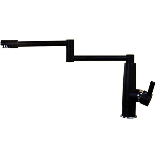 Grifo de cocina negro con llenado de ollas, grifo plegable para fregadero con rotación de 360°, mezclador monomando retráctil de latón, antisalpicaduras, con brazo oscilante, para montaje en encimera