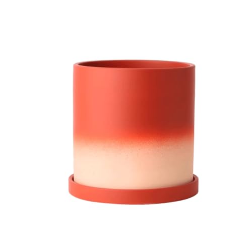 Decorativa Maceta de cerámica con degradado de color, con orificio de drenaje y platillo, moderna maceta for interior y exterior, ideal for suculentas, hierbas y orquídeas. Oficina(Rot,15x15cm)