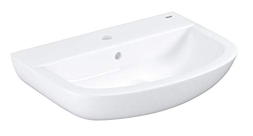 GROHE lavabo de salle de bains suspendu et autoportant Bau ceramic, largeur 55 cm, profondeur 38 cm, avec trop-plein, porcelaine vitrifiée, blanc alpin,...