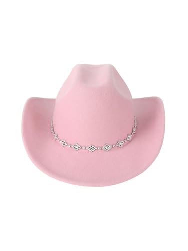 Verdusa Womens Western Cowboy Hat Rhinestone Wide Brim 2026 Cowgirl Hat Pink One Size