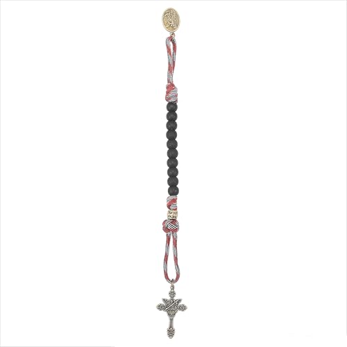 Nazareth Store Antique Bronze Strong One Decade Paracord Rosary Black Beads Pocket Car Rosary St Michael Medal & Archangel Cross3