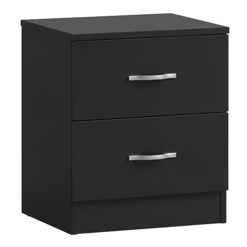 Vida Designs Duża czarna szafka nocna, 2 szuflady z metalowymi uchwytami i prowadnicami, unikalne podparcie szuflady, meble do sypialni Riano