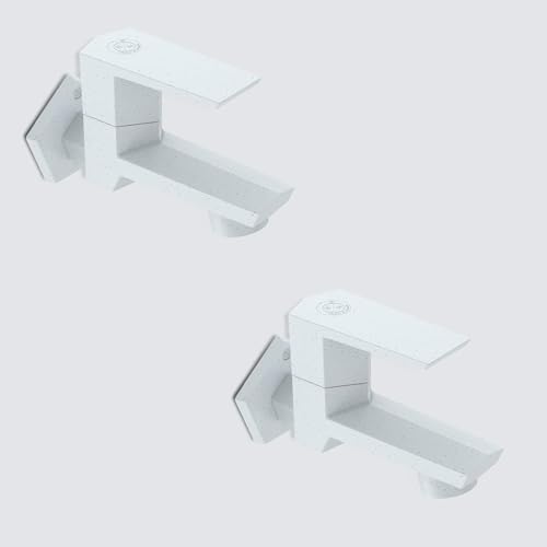 Image of RN PTMT Bib Cock for Bathroom | 15mm Foam Flow Water Tap with Flange | Luxury G20 Series Faucet | High-Grade Engineering Polymer Tap (Marble, Pack of 2)