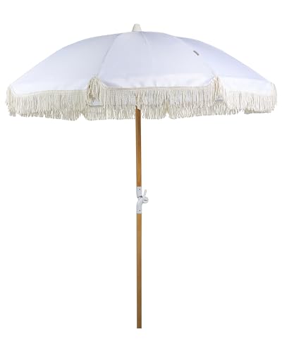 Parasol de Jardin Rétro ⌀ 150 cm Mât en Bois et Tissu Blanc Monde...