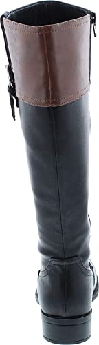 Soda VISA ~ Women Round Toe Two Tone Mid Shaft Low Block Heel Harness Riding Boots4