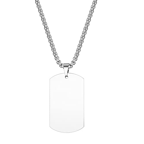 JewelryWe Joyería Collar personalizado para hombre con foto y grabado de texto, placa de identificación militar estilo ejército dog tag colgante con cadena, plata/negro, 5 cm x 2.9 cm (Anhänger) / 56