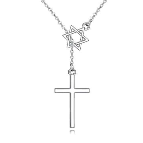 Y Cross Star Of David Necklace For Women Men Cross/Volleyball/Football/Faith/Basketball/Sobriety Sterling Silver Jewish Jewelry
