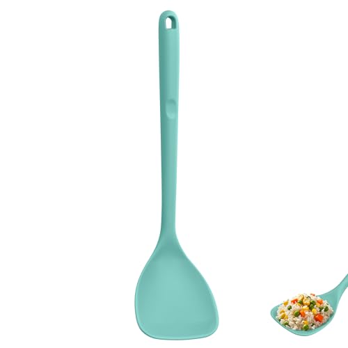 U-Taste Large Silicone Wok Spatula: 35cm Upgraded Seamless Pot Tool - 315°C Heat Resistant Solid Fry Turner with 9cm Curved Edges for Fried Rice, Fried Egg, Fried Meat Patties (Aqua Sky)