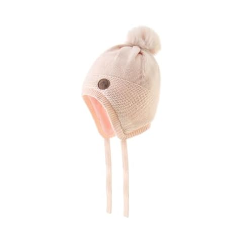 Moon Kitty Baby Girls Beanies Hats Infant Toddler Earflap Winter Hats Cotton Lined Faux Fur Pom Pom Cap for Gilrs Boys Rose Pink Cover