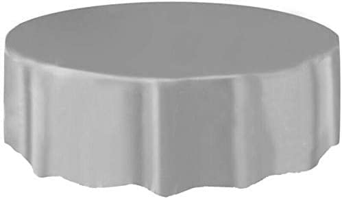Aibc Just Believe... Silver Round Disposable Plastic Table Covers Party Table Cloth Wipe Clean Plastic Tablecloth, 7Ft (2 Pack) (Silver)